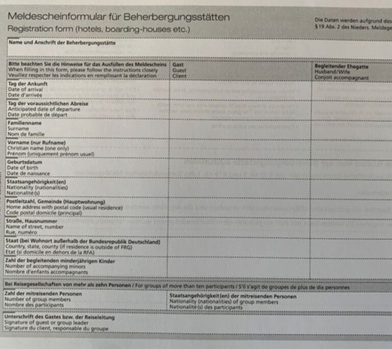 Meldeschein für Ferienwohnungen